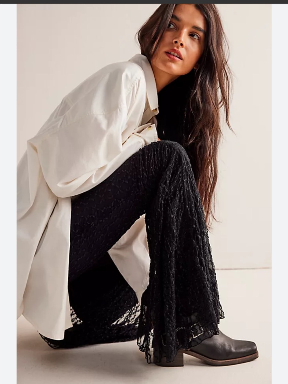 Free People Georgina Black Lace Bell Leg Pants 🆕